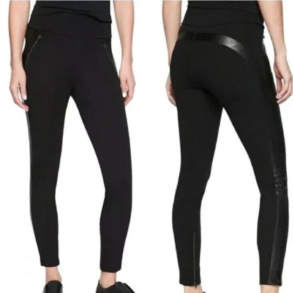 Athleta‎ Siena ankle black motto faux leather pants Sz-4. O3